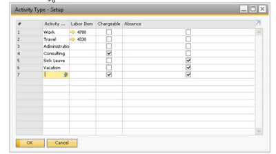 timesheet activity types